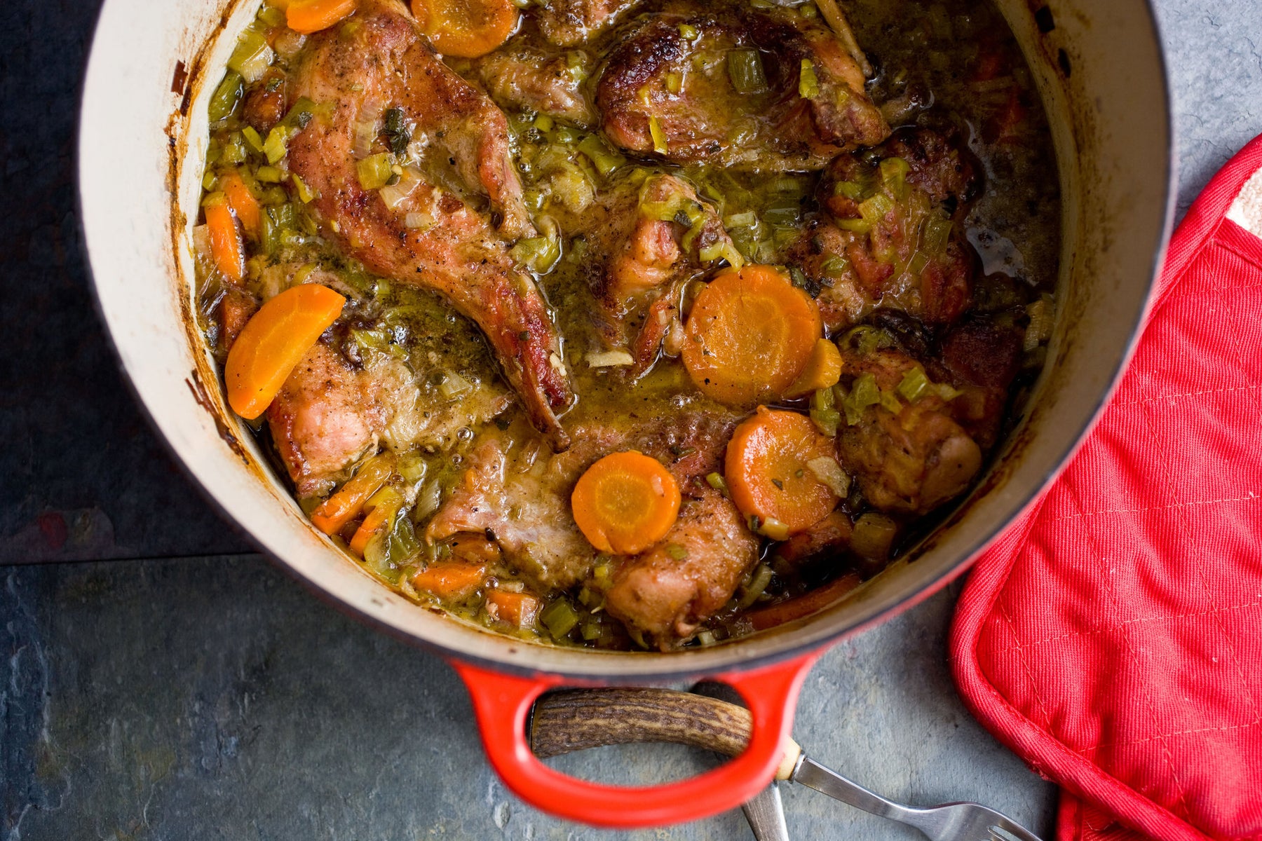 Camp Oven Braised Rabbit with Vegetables