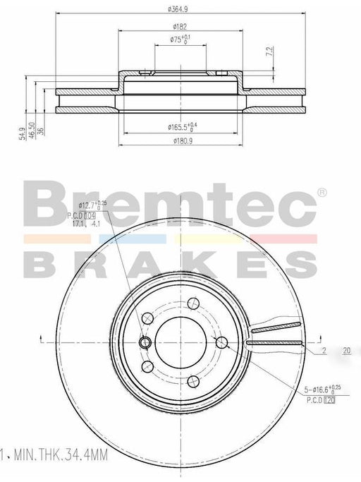 Bremtec 364.9mm Euro-Line Disc Brake Rotor (Single) BDR23300EL Disc Brake Rotor (Single) Bremtec    - Micks Gone Bush