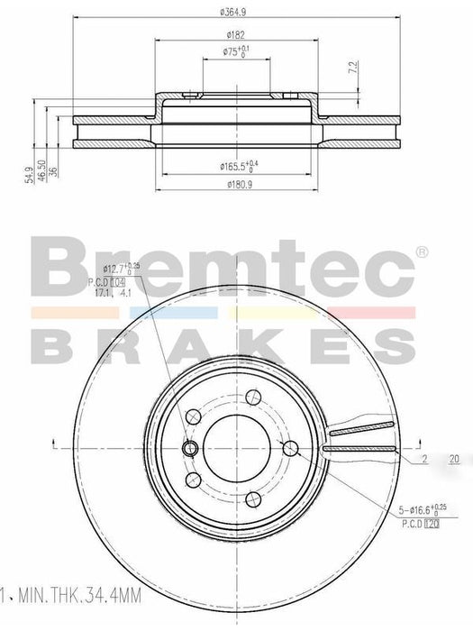 Bremtec 364.9mm Euro-Line Disc Brake Rotor (Single) BDR23300EL Disc Brake Rotor (Single) Bremtec    - Micks Gone Bush