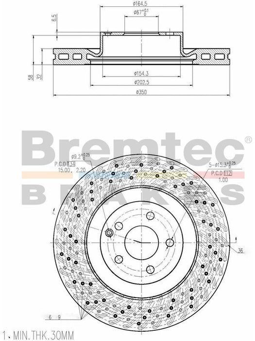 Bremtec 350mm Disc Brake Rotor (Single) Euro-Line BDR19150EL Disc Brake Rotor (Single) Bremtec    - Micks Gone Bush