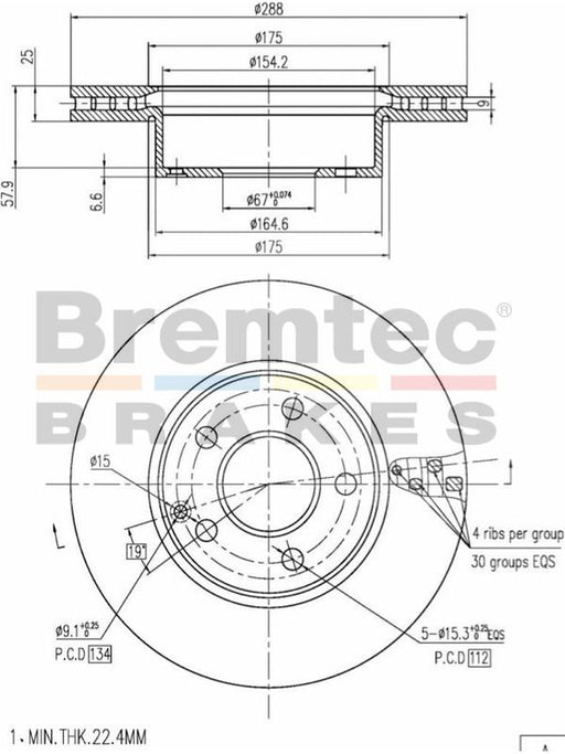 Bremtec Disc Brake Rotor Euro-Line (Pair) 288mm BDR20570EL Disc Brake Rotor (Single) Bremtec    - Micks Gone Bush