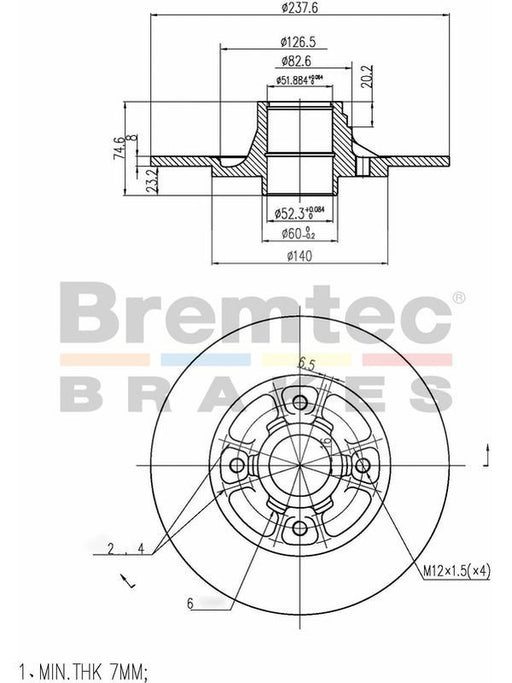 Bremtec Disc Brake Rotor Euro-Line 237.60mm (Single) BDR19970EL Disc Brake Rotor (Single) Bremtec    - Micks Gone Bush