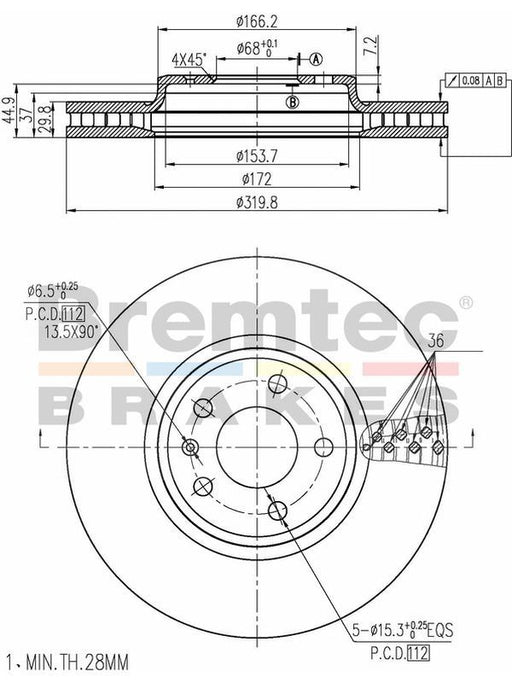 Bremtec Disc Brake Rotor Euro-Line (Pair) BDR20010EL 319.8mm Disc Brake Rotor (Single) Bremtec    - Micks Gone Bush