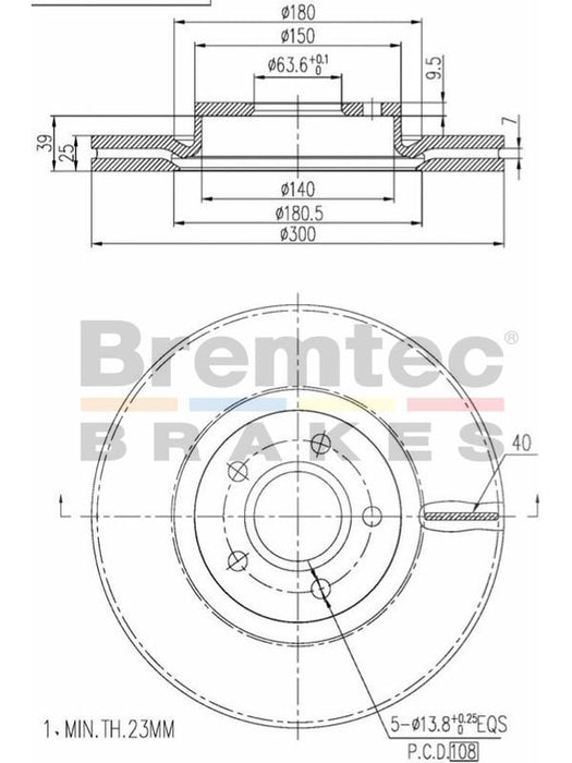 Bremtec Euro-Line 300mm BDR16410EL Disc Brake Rotor Pair Disc Brake Rotor (Single) Bremtec    - Micks Gone Bush