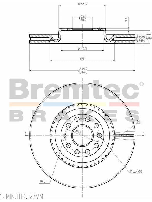 Bremtec Disc Brake Rotor Euro-Line Pair (345mm) BDR17180EL Disc Brake Rotor (Single) Bremtec    - Micks Gone Bush