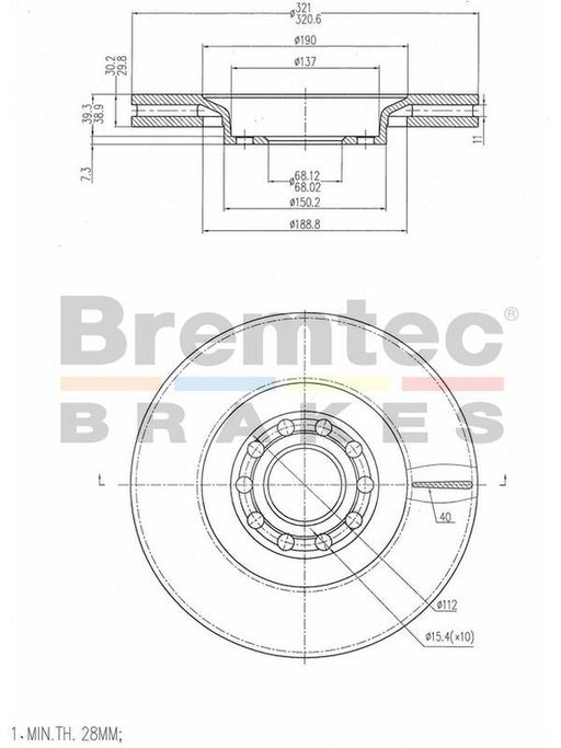 Bremtec 320mm Euro-Line Disc Brake Rotors (Pair) BDR14440EL Disc Brake Rotor (Single) Bremtec    - Micks Gone Bush