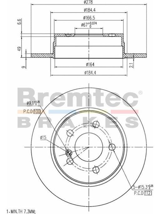 Bremtec Disc Brake Rotor Pair Euro-Line 278mm BDR20150EL Disc Brake Rotor (Single) Bremtec    - Micks Gone Bush