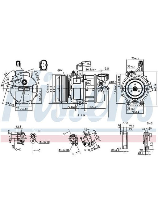 Nissens CM2111N Compressor for Volkswagen Up 1.0L Pet 10/12-11/14 DV9 6PV 100mm 12V A/C Compressor Nissens    - Micks Gone Bush