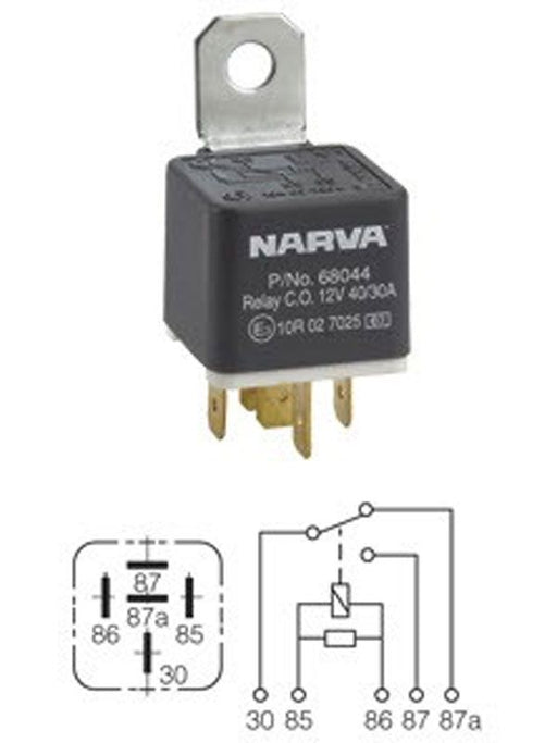 Narva 24V 30A/20A Change-Over 5 Pin Relay With Resistor - Pack of 1, Model 68052BL Relays Narva    - Micks Gone Bush