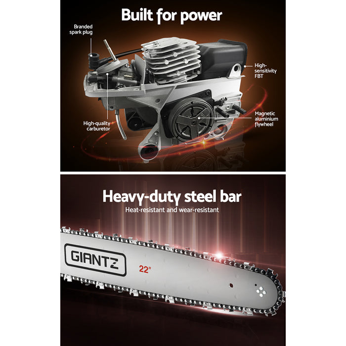 Reliable Pruning Partner Giantz 58CC Petrol Chainsaw with 22 Bar & E-Start Tools > Industrial Tools Giantz    - Micks Gone Bush