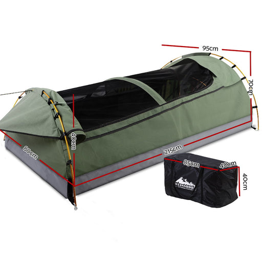 Weisshorn Swags King Single Camping Swag Canvas Tent Deluxe With Mattress Outdoor > Camping Weisshorn    - Micks Gone Bush