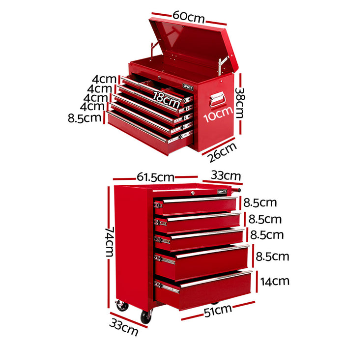 Giantz 14 Drawer Steel Tool Cabinet Chest Mechanic Garage Storage Trolley Red Tools > Tools Storage Giantz    - Micks Gone Bush