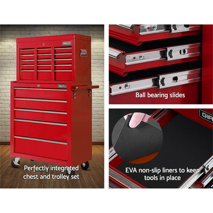 Giantz 14 Drawer Steel Tool Cabinet Chest Mechanic Garage Storage Trolley Red Tools > Tools Storage Giantz    - Micks Gone Bush