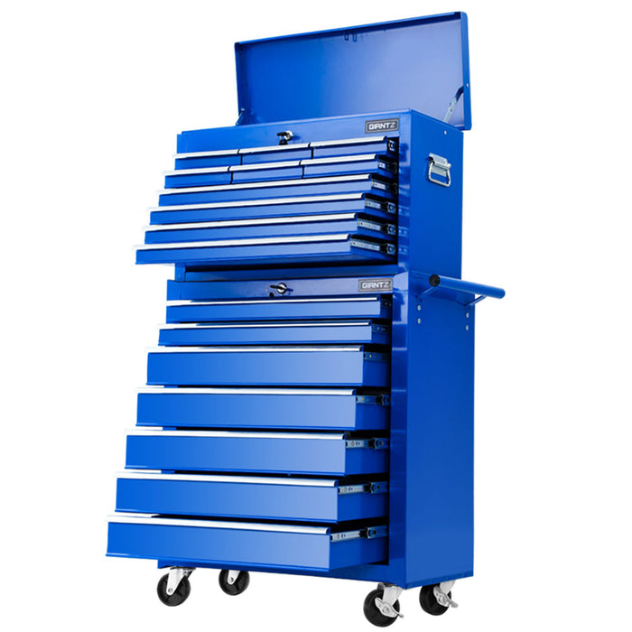 Giantz 17 Drawer Steel Tool Cabinet Chest Trolley Toolbox Garage Organizer Blue Tools > Tools Storage Giantz    - Micks Gone Bush