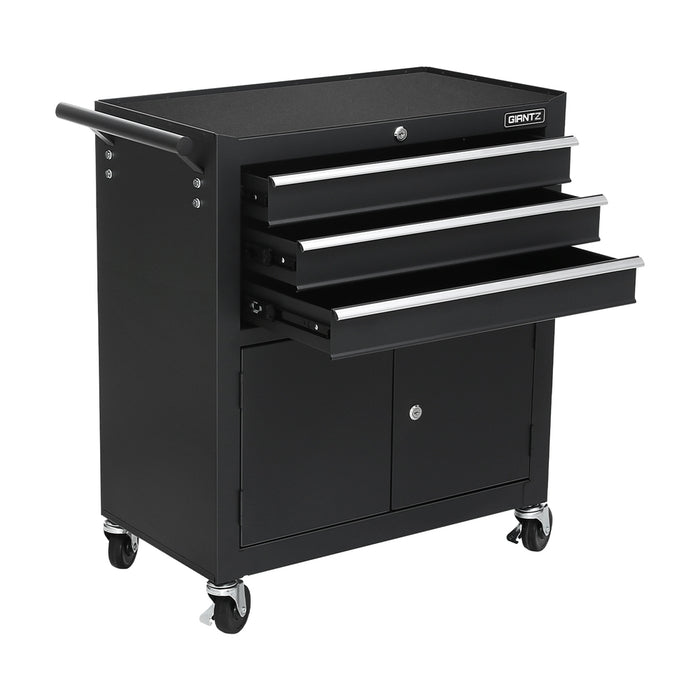 Giantz 3 Drawer Steel Tool Trolley with Lockable Cabinet and Omni-Directional Castors Tools > Tools Storage Giantz    - Micks Gone Bush