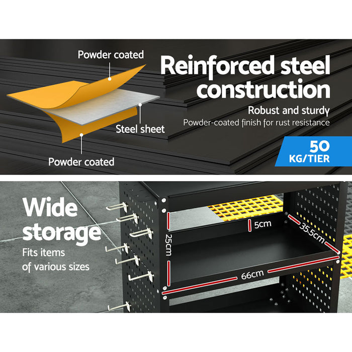 Maximise Efficiency Giantz 3-Tier Tool Cart with Garage Pegboard Hooks Tools > Tools Storage Giantz    - Micks Gone Bush