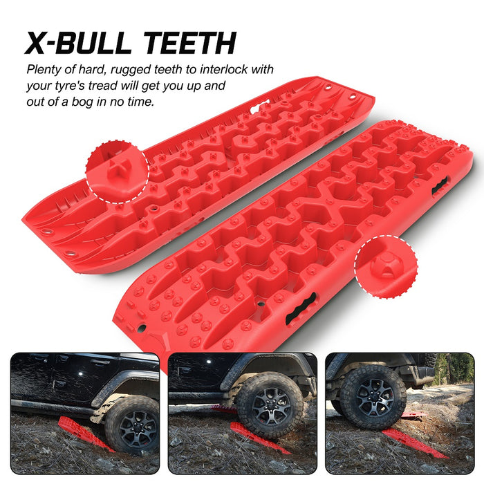 X-BULL Recovery tracks Boards 10T 2 Pairs Sand Mud Snow With Mounting Bolts pins Red Auto Accessories > 4WD & Recovery X-BULL    - Micks Gone Bush