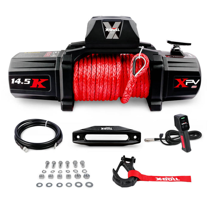 X-BULL 14500LBS Electric Winch 12V synthetic rope with 4PCS Recovery Tracks Gen3.0 Red Auto Accessories > 4WD & Recovery X-BULL    - Micks Gone Bush