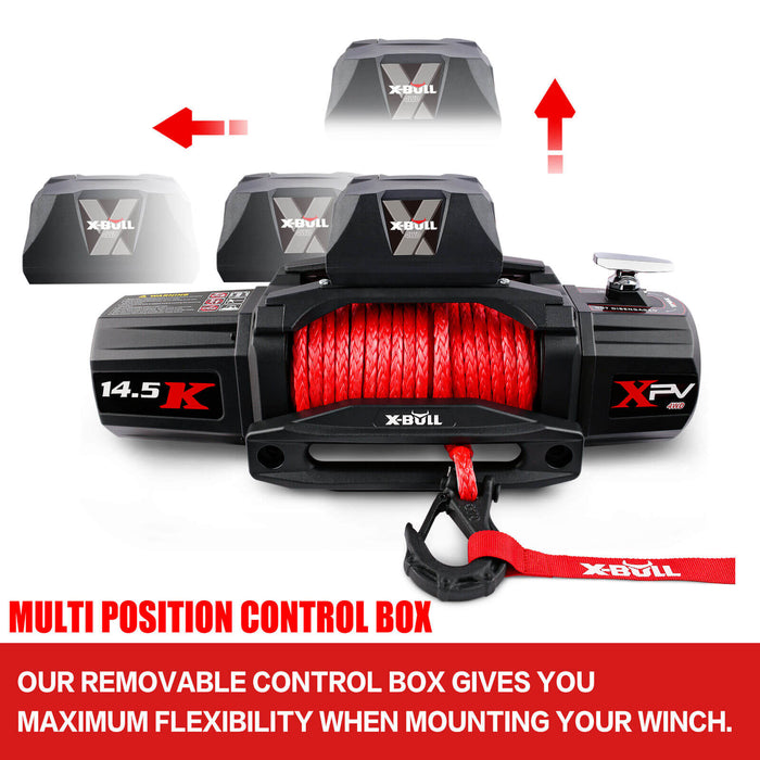 X-BULL 14500LBS Electric Winch 12V synthetic rope with 4PCS Recovery Tracks Gen3.0 Red Auto Accessories > 4WD & Recovery X-BULL    - Micks Gone Bush