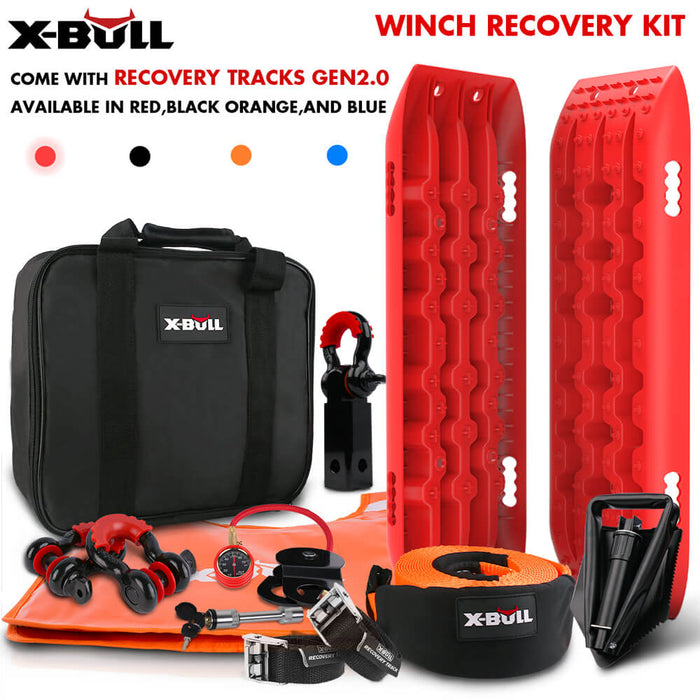 X-BULL Winch Recovery Kit Snatch Strap Off Road 4WD with Recovery Tracks Gen 2.0 Boards RED Auto Accessories > 4WD & Recovery X-BULL    - Micks Gone Bush