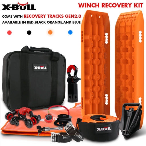 X-BULL Winch Recovery Kit Snatch Strap Off Road 4WD with Recovery Tracks Gen 2.0 Boards Orange Auto Accessories > 4WD & Recovery X-BULL    - Micks Gone Bush