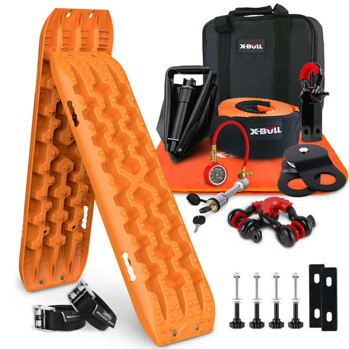 X-BULL Winch Recovery Kit with Recovery Tracks Boards Gen 3.0 Mounting Pins Snatch Strap Off Road 4WD Orange Auto Accessories > 4WD & Recovery X-BULL    - Micks Gone Bush