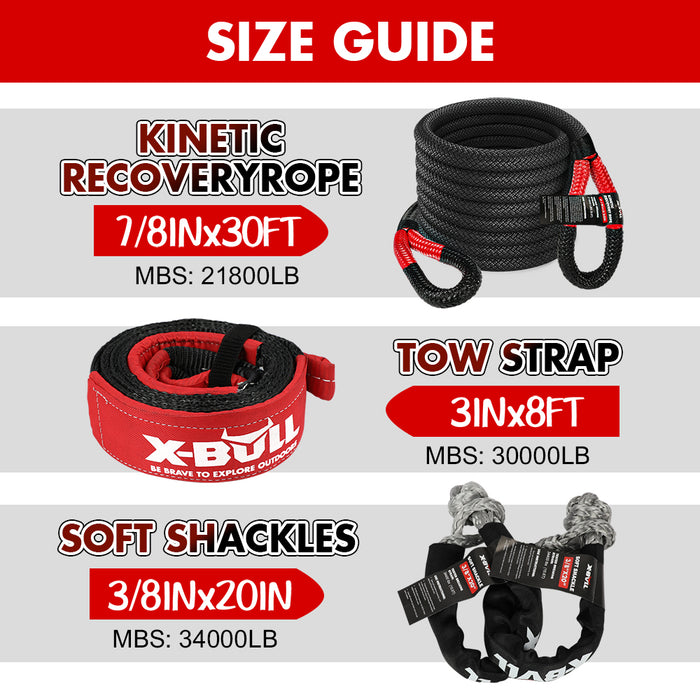 X-BULL 4X4 Recovery Kit Kinetic Recovery Rope Snatch Strap / 2PCS Recovery Tracks 4WD Gen3.0 Red Auto Accessories > 4WD & Recovery X-BULL    - Micks Gone Bush