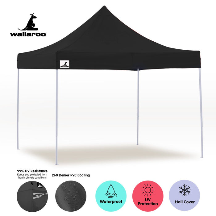 Wallaroo Gazebo Tent Marquee 3x3 PopUp Outdoor Black Home & Garden > Shading Micks Gone Bush    - Micks Gone Bush