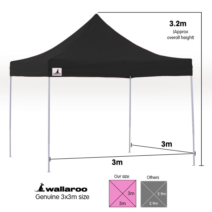 Wallaroo Gazebo Tent Marquee 3x3 PopUp Outdoor Black Home & Garden > Shading Micks Gone Bush    - Micks Gone Bush