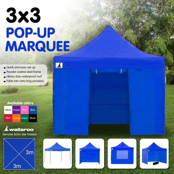 Wallaroo Gazebo Tent Marquee 3x3 PopUp Outdoor- Blue Home & Garden > Shading Micks Gone Bush    - Micks Gone Bush