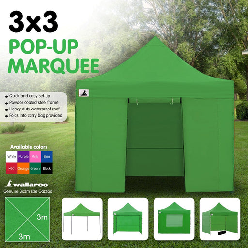 Wallaroo Gazebo Tent Marquee 3x3 Popup Outdoor - Green Home & Garden > Shading Micks Gone Bush    - Micks Gone Bush