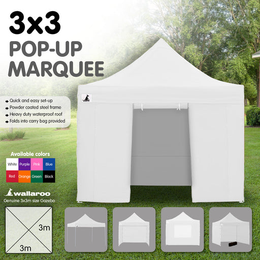 Wallaroo Gazebo Tent Marquee 3x3 PopUp Outdoor Wallaroo White Home & Garden > Shading Micks Gone Bush    - Micks Gone Bush