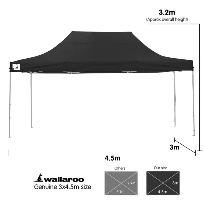 Wallaroo Gazebo Tent Marquee 3x4.5m PopUp Outdoor Black Home & Garden > Shading Micks Gone Bush    - Micks Gone Bush