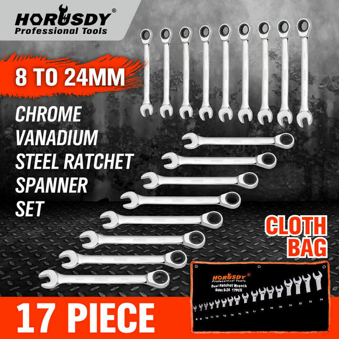 Master Your Work 17Pc Metric Ratchet Spanner Set with Open End Ring 8-24mm Tools > Other Tools Micks Gone Bush    - Micks Gone Bush