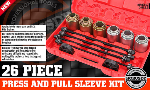 Efficient Servicing 26Pc Universal Press & Pull Sleeve Kit for Bush Bearings Tools > Other Tools Micks Gone Bush    - Micks Gone Bush