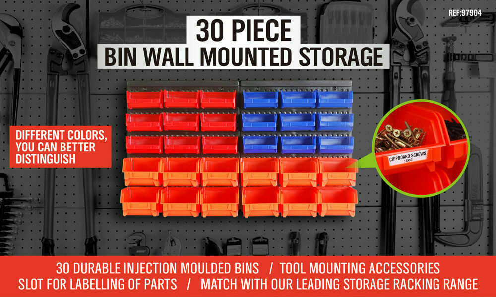 Heavy Duty Wall Mounted Tool Storage Organizer with 30 Bins for Garage Workshop Tools > Tools Storage Micks Gone Bush    - Micks Gone Bush