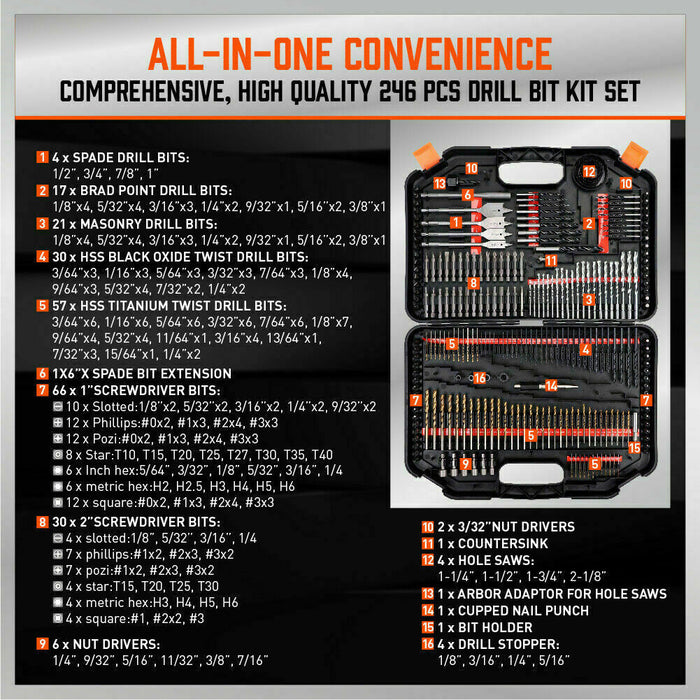 Complete Drilling Solution 246Pc Combination Drill Bit Set for Various Materials Tools > Other Tools Micks Gone Bush    - Micks Gone Bush