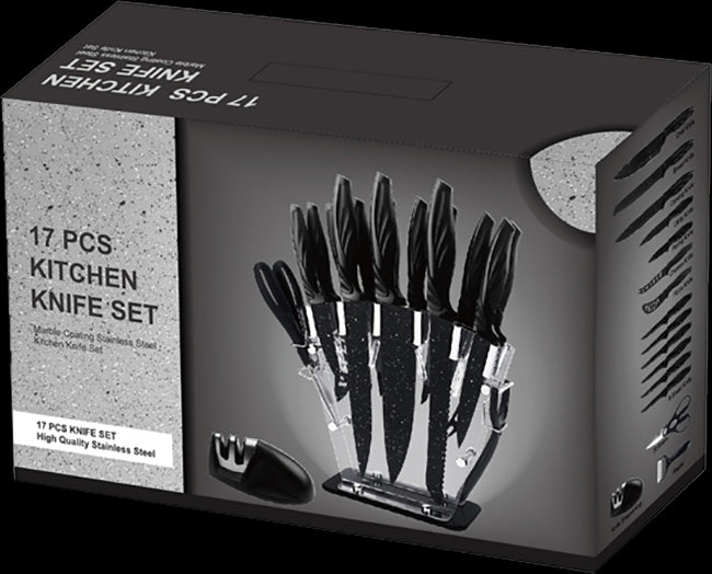 Kitchen 17 Pc Knife Set w/ Block & Sharpener Chef Bread Steak Knives Appliances > Kitchen Appliances Micks Gone Bush    - Micks Gone Bush